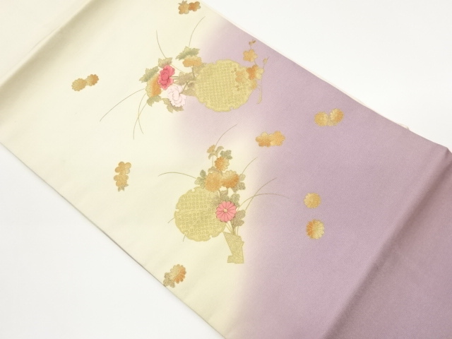 金彩雪輪に花々模様刺繍名古屋帯